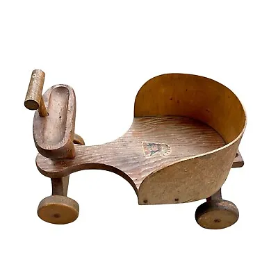 Antique Small Wood Doll Toy Scooter Vtg Decor Newborn Photo Prop Pull Cart • $79