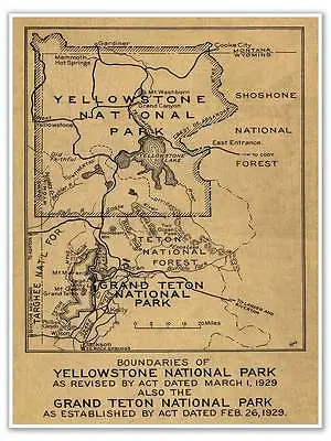 BIG Map Of Yellowstone National Park & The Grand Teton National Park Circa 1929 • $19.97