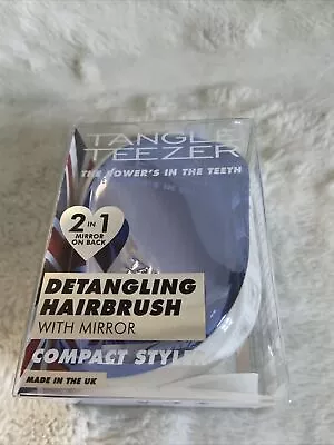 Tangle Teezer Blue White 2 In 1 Mirror Detangling Compact Styler Hairbrush • £14.99