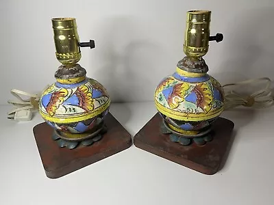 Vintage Italian Pottery Lamps Metal Base Mid Century EAMES Era Set Of 2 • $150