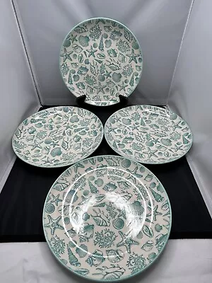 Pfaltzgraff Venice Aqua Embossed Ceramic Coastal 8.5  Salad Plate Set Of 4 • $34