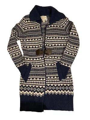 $19.99 • Buy Cambridge Dry Goods Lambs Wool Cardigan Sweater Navy Blue Ivory Medium EUC