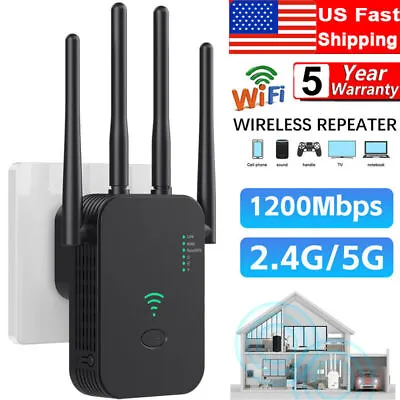 WiFi Range Extender Repeater 5G Wireless Router Signal Booster 1200Mbps Black • $17.98