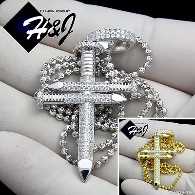 925 Sterling Silver Cubic Zirconia Gold Plated/silver Chain 3d Cross Pendant*139 • $67.99