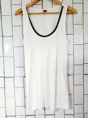NWOT S OLIVER Womens White Tank Top With Rhinestone Neck Detail  Size 8/10 • $35