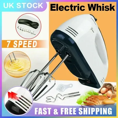 Electric Handheld Whisk 7 Speed Hand Mixer Kitchen Egg Beater Cream Cake Blender • £9.68