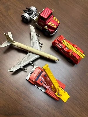 Vintage Lot Of 4 Die-Cast Toys Fire Trucks Semi And Airplane • $0.99