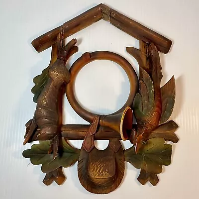 Vtg Cuckoo Clock Germany Large Face Trim Case Rabbit Pheasant Horn *READ* • $12.95