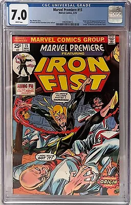 Marvel Premiere #15 - 1974 CGC 7.0 WHITE -1st App & Origin Of Iron Fist MEGA KEY • $249.99