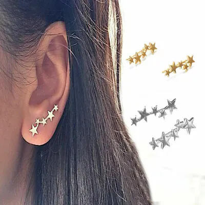 Dainty Stylish Five Stars Wrap Pin Ear Climber Silver Plated Stud Earrings • £3.96