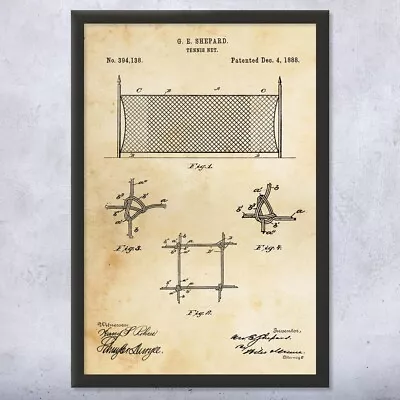 Tennis Net Patent Framed Print Tennis Gifts Home Gym Decor Gift For Coach • $189.95