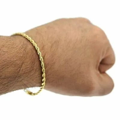 Real 10K Yellow Gold Hollow Rope Men & Women Bracelet / Anklet 1.8mm - 5.0mm • $74.99