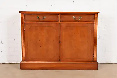 English Georgian Yew Wood Bar Cabinet In The Manner Of Baker Furniture • $2595