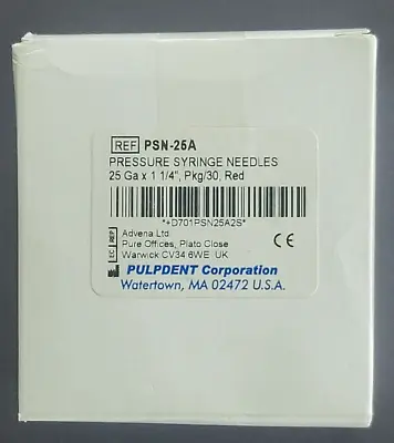 Pulpdent Dental PSN-25A Pressure Syringe Needles 25 Gauge 1.25  Red BOX OF 30 • $39.99