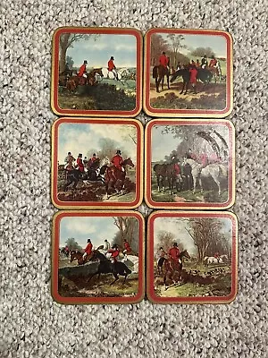 Vintage Pimpernel Coasters English Fox Hunting Red Gold Trim Set 6 Square 4  • $8