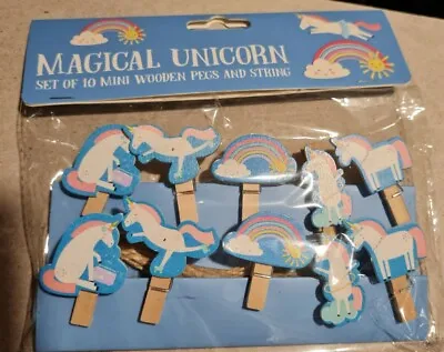 Magical Unicorn Mini Wooden Pegs And String -  Great For Photos Kids Bedroom • £3.50
