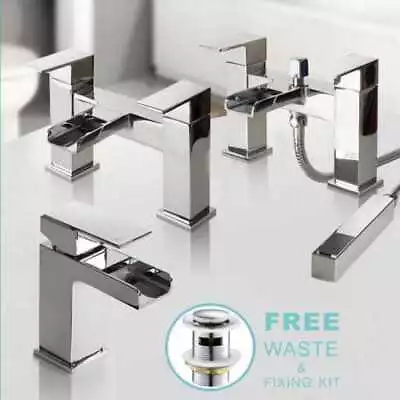 Waterfall Bathroom Taps Chrome Basin Mixer Bath Filler Shower Deck Tap Sets • £24.95