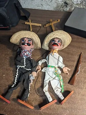 2 Made In Mexico 15  Marionette String Puppets Mexican Gunslingers Guns Bandito • $19.70