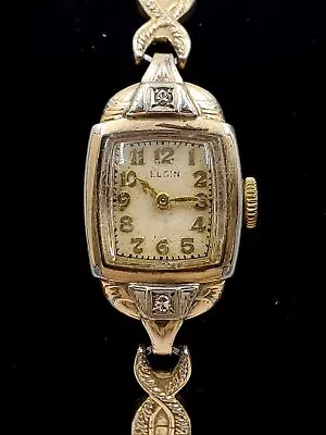 Vintage 10Kt Gold Filled Elgin Women's Watch W/ Diamonds Need Repair • $15.99