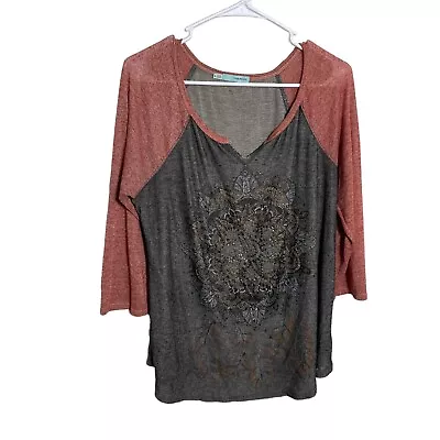 Maurice's Blouse Women's XL Multicolor V-Neck 3/4 Sleeve Metallic Shirt • $6.30