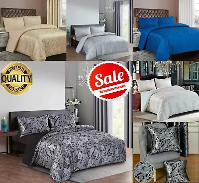 Jacquard Duvet Quilt Cover  With Pillowcase Bedding Set Double King Super King • £32.99