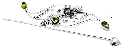 925 Sterling Silver Green Peridot Gemstone Handmade Jewelry Hair Pin S-7-8 • £10.30