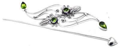 925 Sterling Silver Green Peridot Gemstone Handmade Jewelry Hair Pin S-7-8 • £10.30