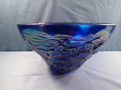 Summit From Cambridge Mold Blue Carnival Glass Buffalo Hunt Punch Bowl • $119.99