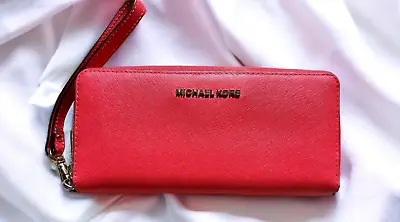 Michael Kors Orange Salmon 3 Section Zip Around Wallet Wristlet • $39.99