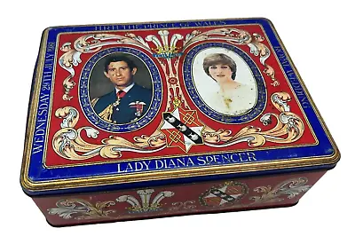 Vintage Prince Charles Lady Diana Spencer Wedding Biscuit Tin • £19.99