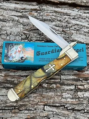 GERMAN CREEK*a GUARDIAN ANGEL SWINGUARD CHEETAH TIGER EYE SYNTHETIC KNIFE KNIVES • $26