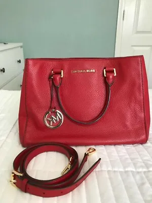 MICHAEL KORS MK Red Bedford Leather Shoulder Satchel Bag • $239