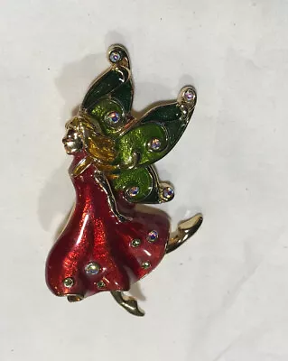 Beautiful Vintage Enamel Rhinestone Christmas Fairy Brooch Pin Jewelry • $12.99