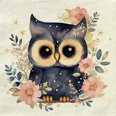 6 Cocktail Paper Napkins (25cm X 25cm) For Decoupage Craft Animals Magic Owl • £1.39