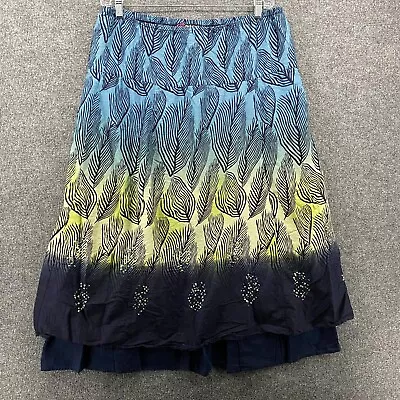 Peck Peck Long Skirt Womens Size XL Blue Feather Print Pull On Flowy Hippie Boho • $14.14