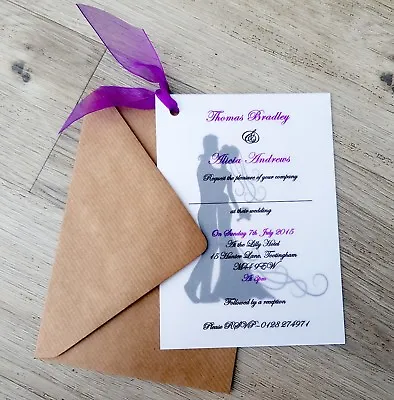 Personalised Bride And Groom Vellum Wedding Invitations With Envelopes & Ribbon • £1.50