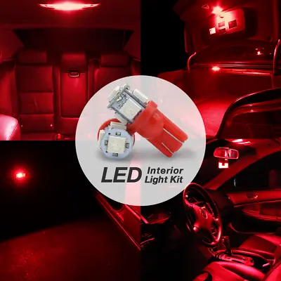 10x T10 W5WB 168ST 194NA Red 5-LED License Plate Interior Dome Map Lights Bulbs • $7