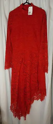 H&M Women's UK Size 10 Red Long Sleeves Lace Dress Party • £9.95