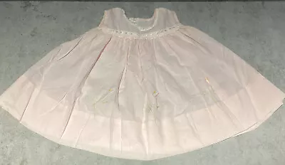 Vintage Nannette Pink Baby Girl Dress Pink Green Embroidery Flower Appliqué • $16