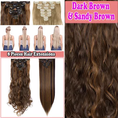 Real Thick 8 Pcs Clip In 100% Natural Full Head Hair Extensions As Human Long US • $15.23