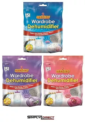 Hanging Scented Wardrobe Dehumidifier RoseLavenderFresh Linen 180g • £4.50