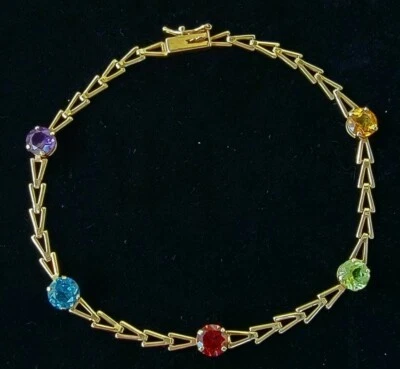 Vintage 14k Gold Bracelet Topaz Peridot Garnet Citrine Amethyst Estate Jewelry  • $289.99