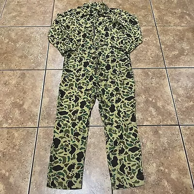 Vintage USA Made CABELAS Camouflage COVERALLS Frogskin XL Hunting 1pc Suit • $59.95