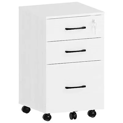 3 Drawer Wood Mobile File Cabinet With 1 Lock Under Desk File Cabinet White • $112.54