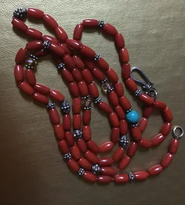 Vintage Dark Red Coral Beaded Necklace 29.5  Total Length • $49.99