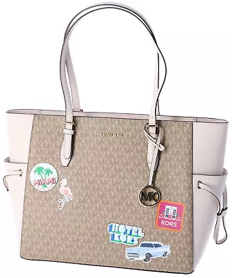 Michael Kors Gilly Large Zip Tote Light Cream MK Signature Miami Palm Tree • $109