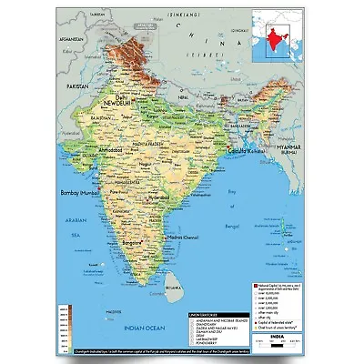 Map Of India Poster Educational Wall Art Picture Home Decor Print - A5 A4 A3 • £3.99