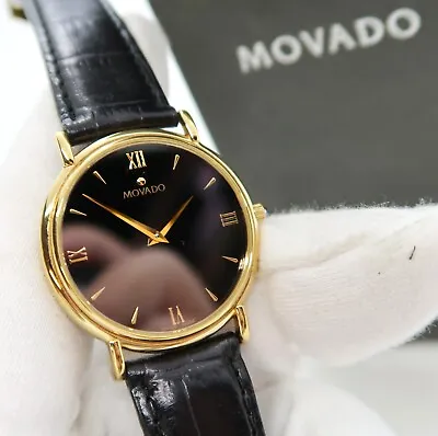 MOVADO Museum 87.E4.0885 Gold Plate Sapphire Crystal MENS W/BOX WATCHR23-05 • $249.99