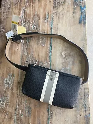 Michael Kors Signature Stripe Adjustable Belt Bag Size S/M Black Gray NWT • $29