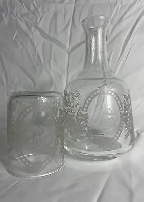 VTG Etched Glass Tumble Up Clear Bedside Water Carafe Cup Tumbler Floral SET • £29.99